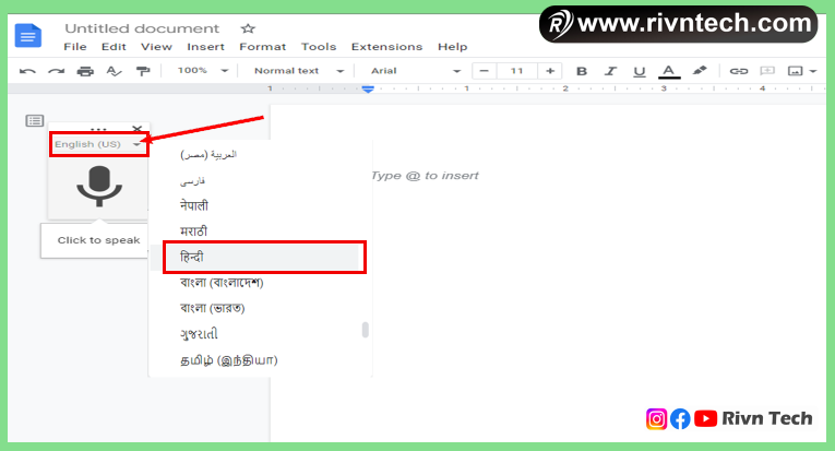 Voice Typing - Choose Language
