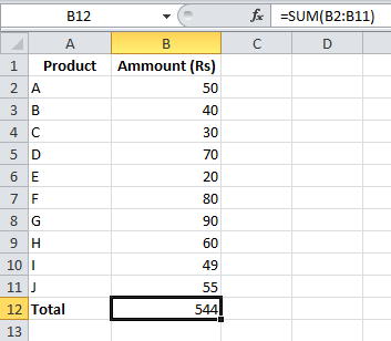 SUM Excel Formulas in Hindi