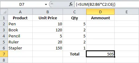 Array Excel Formulas in Hindi
