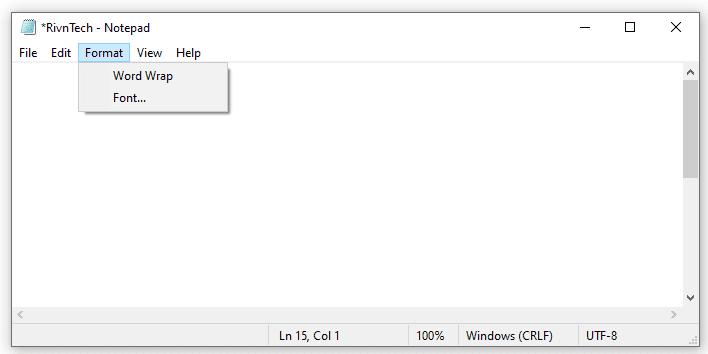 notepad format menu commends