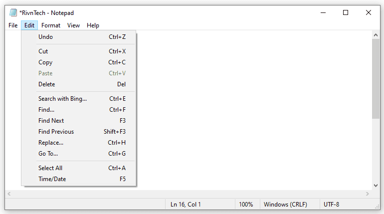 Notepad Edit Menu