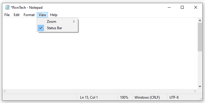 notepad view menu commands