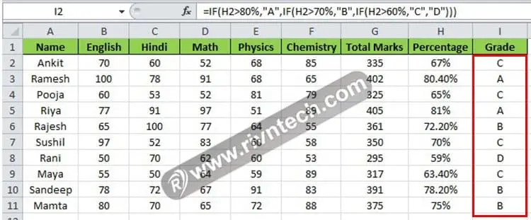 एमएस एक्सेल में ग्रेड कैसे निकालते है?