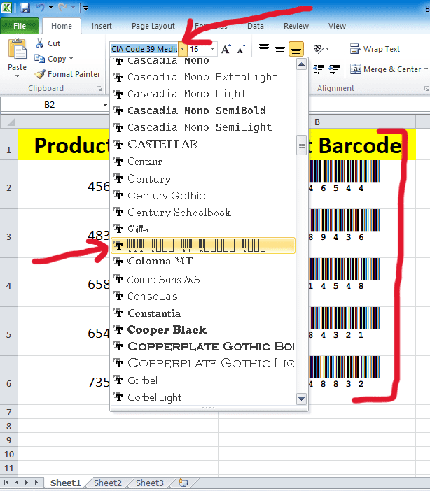 Barcode Font in Excel